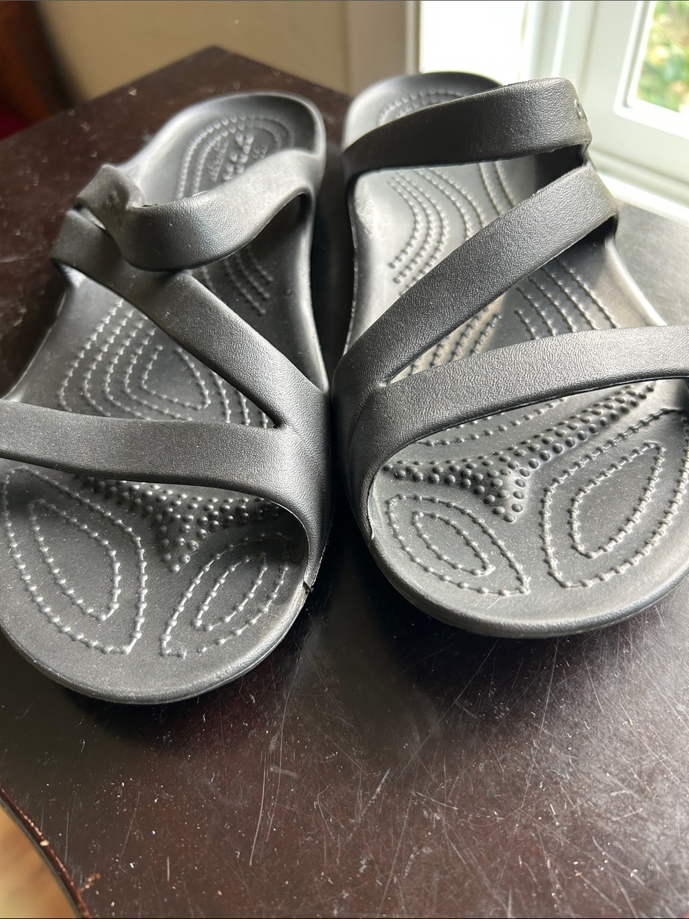 Crocs gray slip on sandals size 8